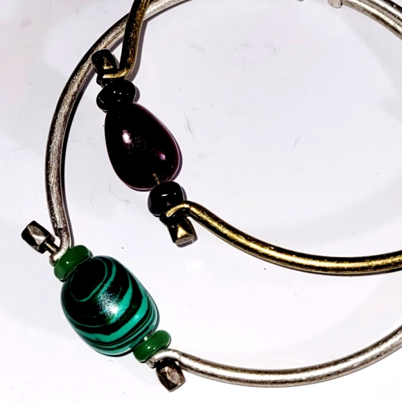 New Bracelets, 2 Slide Metal with Stone Bangle Bracelets - Picture 2 of 5